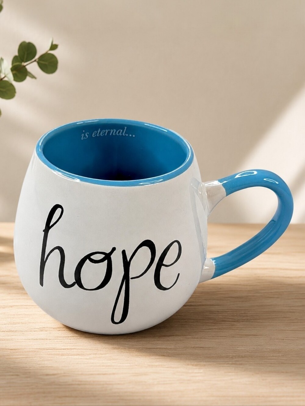 Home Essentials Hope Mug Blue White Ceramic Coffee Tea Inspirational Cup